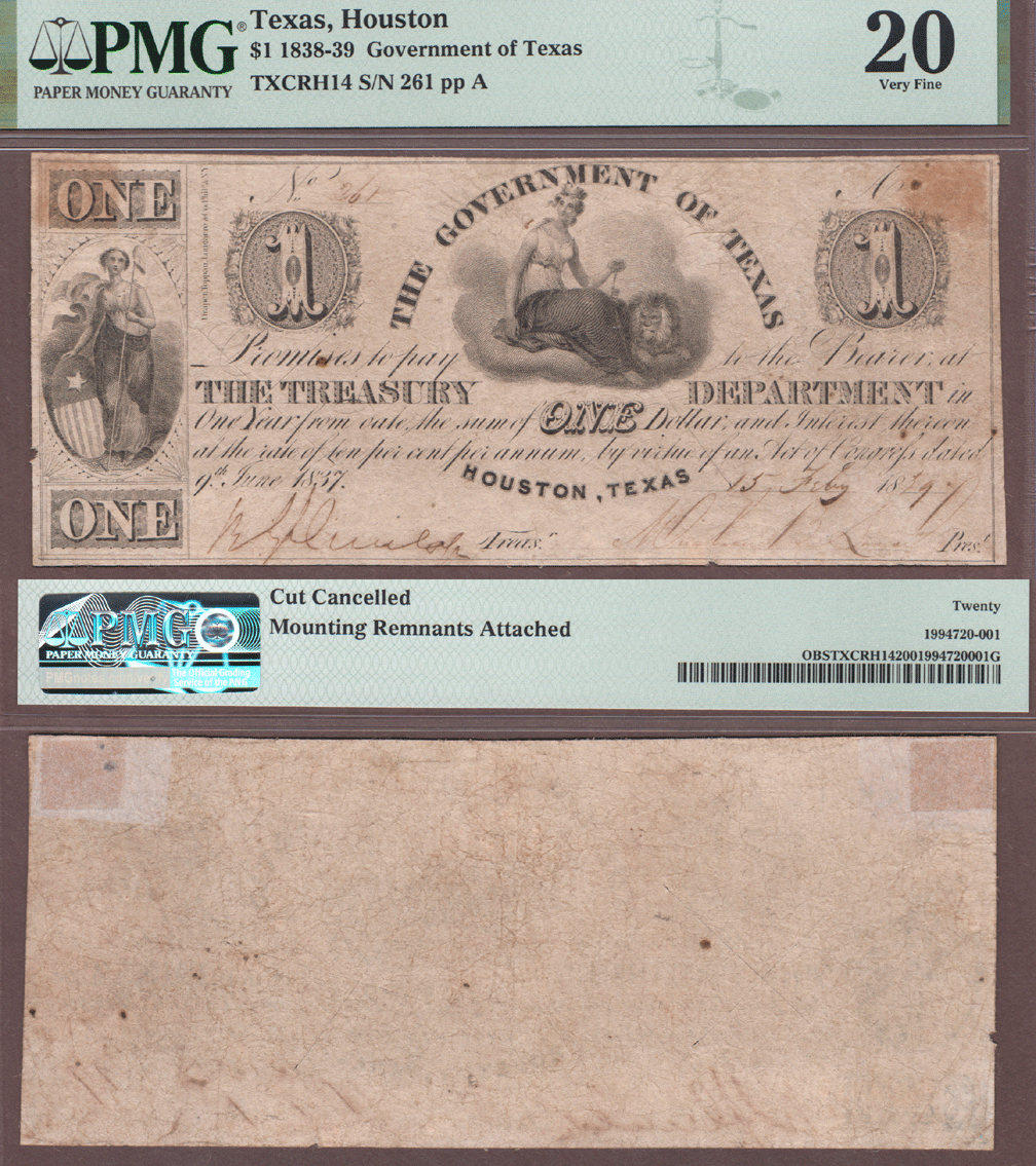 Government of Texas - $1.00 H-14 PMG-VF 20