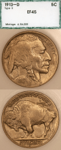 1913-D 5c Type-2 PCI EF 45