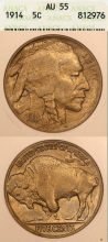 1914 5c ANACS AU 55