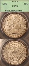 US Barber Quarter 1896 25c AU-55 PCGS AU 55