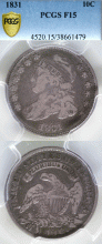1831 10c US Capped Bust silver dime PCGS Fine 15