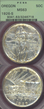 1926-S Oregon Trail Commemorative silver half dollar PCGS MS63