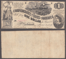 T-44 $1 1862 Confederate states of America paper money