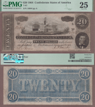 T-67 $20 1864 PMG VF 25