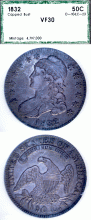 1832 50c PCI VF 30 US capped bust silver half dollar