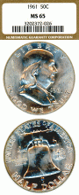 1961 50c US Franklin silver half dollar NGC MS65