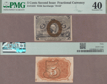 FR-1233 5 Cents Second Issue PMG-XF 40