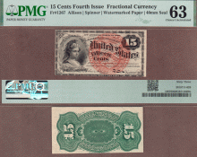 FR-1267 15 Cents Fourth Issue PMG Choice Uncirculated 63