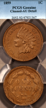 Indian cent copper nickel cent 1859 1c US copper-nickle Indian cent PCGS AU