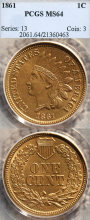 iIndian cent copper nickel cent 1861 1c US Indian cent copper nickel PCGS MS 64