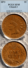 1873 1c Closed 3 PCGS EF 45