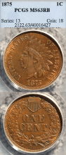 1875 1c PCGS MS 63 RB