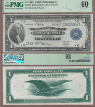 US Large Size Federal Reserve Bank Note 1918 $1.00 FR-717 Philadelphia PMG EF 40