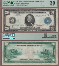 1914 $20.00 FR-991a Chicago PMG VF 30