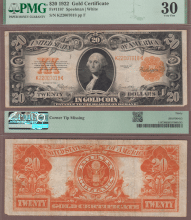 1922 $20 FR-1187 PMG VF 30