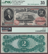 1875 - $2 FR-47 US large size legal Tender note PMG Very Fine 35