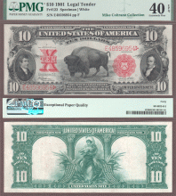 1901 $10.00 FR-122 US large size legal tender note PMG EF40 EPQ