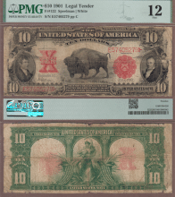 Large Size Legal Tender Note 1901 $10.00 FR-122 US large size legal tender note PMG Fine 12