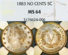 1883 5c No Cents NGC MS-64