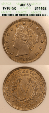 1910 5c ANACS AU 58