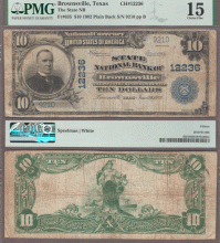 1902 Plain Back $10.00 FR-635 Brownsville Texas Charter 12236