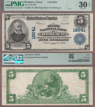 1902 Plain Back $5.00 FR-609 "Weslaco Texas" Charter 12641 PMG VF 30 EPQ