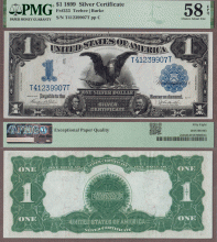 1899 $1.00 FR-233 US large size silver certificate PMG Choice About Uncirculated 58 EPQ