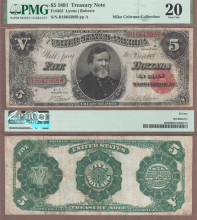 US Large Size Treasury Note 1891 - $5.00 FR-365 PMG VF 20