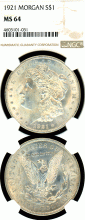 1921 $ MS-64 US Morgan silver dollar