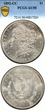 1892-CC $ PCGS AU-58