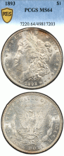 1893 $ PCGS MS-64