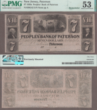 New Jersey - $7.00 - 1830's Obsolete bank note PMG About Uncirculated 53