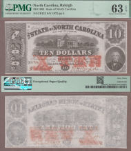 North Carolina - $10.00 - 1864 PMG CU 63 EPQ