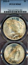 1923-S $ Peace silver dollar PCGS MS 63