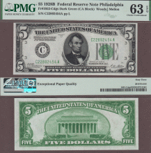 1928-B $5 FR-1952-C dgs PMG Choice Uncirculated 63 EPQ