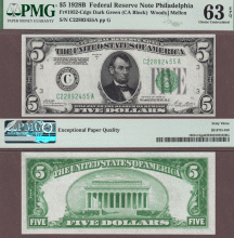 1928-B $5 FR-1952-C dgs US small size federal reserve note PMG CU 63 EPQ