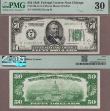 1928 - $50 FR-2100-G Chicago PMG VF 30