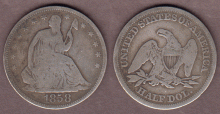1858 50c US seated liberty silver half dollar