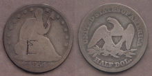 1854 50c Arrows US seated Liberty silver half dollar