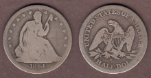 1864-S 50c Seated Liberty silver half dollar