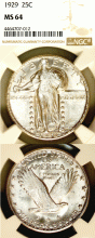 1929 25c US standing liberty silver quarter NGC MS-64