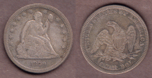 1859 25c US Seated Liberty silver quarter