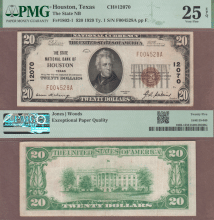 1929 $20.00 Type 1 FR-1802-1 "Houston Texas" Charter 12070 PMG VF 25