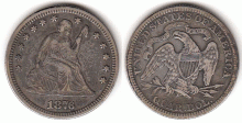 1876 25c US seated Liberty silver quarter