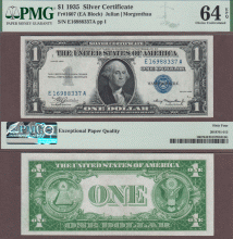 1935 $1 FR-1607 US small size silver certificate blue seal PMG Choice Uncirculated 64 EPQ 
