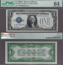 1928-A $1 FR-1601 US silver certificate PMG CU 64