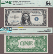 1935 $1 FR-1607 US small size silver certificate blue seal PMG Choice Uncirculated 64 EPQ