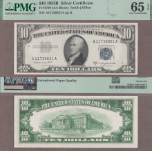 1953-B $10 FR-1708 PMG GEM CU 65 EPQ