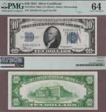 1934 $10 FR-1701m "Mule" Silver Certificate PMG CU 64 