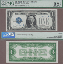 1928-B $1 FR-1602 PMG AU 58